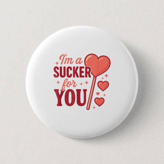 Groovy I'm A Sucker For You Retro Heart Candy Vale Button (Vorderseite)