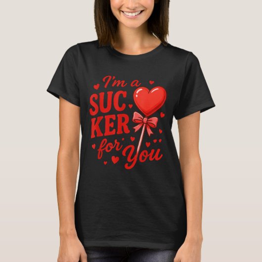 Groovy I'm A Sucker For You Retro Heart Candy Vale T-Shirt (Vorderseite)