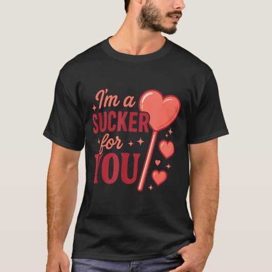Groovy I'm A Sucker For You Retro Heart Candy Vale T-Shirt (Vorderseite)