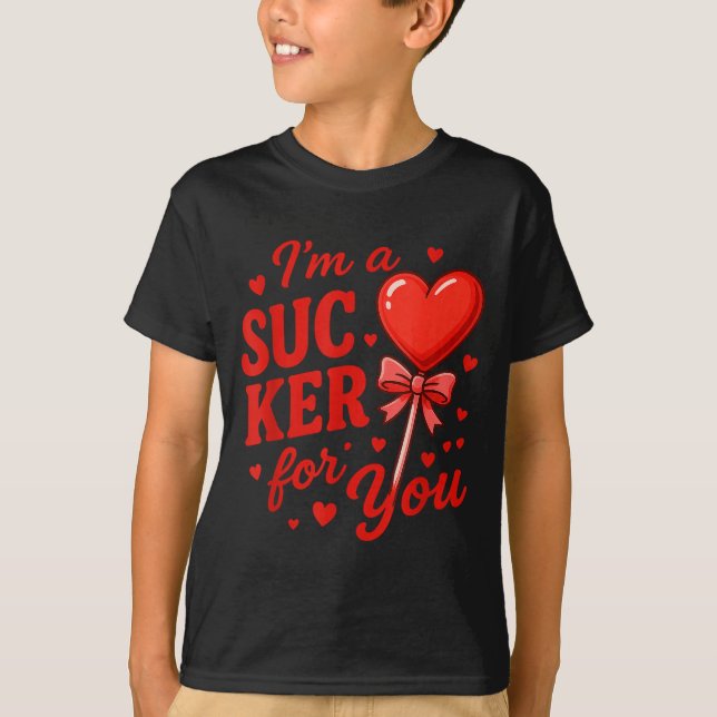 Groovy I'm A Sucker For You Retro Heart Candy Vale T-Shirt (Vorderseite)