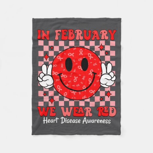 Groovy In February We Wear Red For Heart Disease A Fleecedecke (Vorderseite)