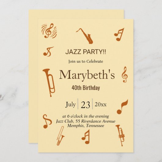 Groovy Jazz Themed Birthday Einladung (Vorne/Hinten)