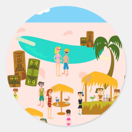 Groovy Jet Set Pool Party Runder Aufkleber (Vorderseite)