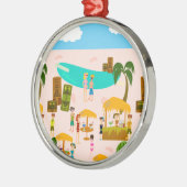 Groovy Jet-Set-Pool-Party Silbernes Ornament (Links)