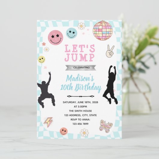 Groovy Jump Geburtstagsfeier Einladung (Stehend Vorderseite)