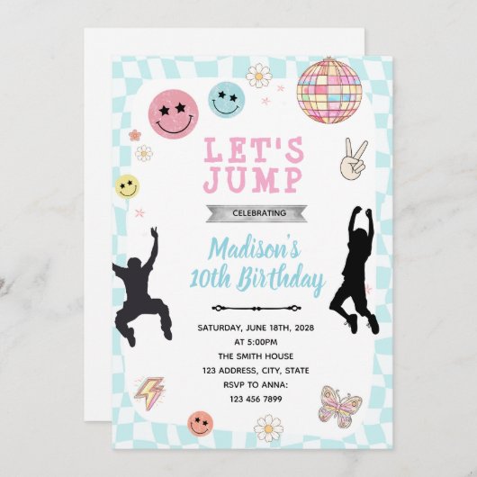 Groovy Jump Geburtstagsfeier Einladung (Vorne/Hinten)