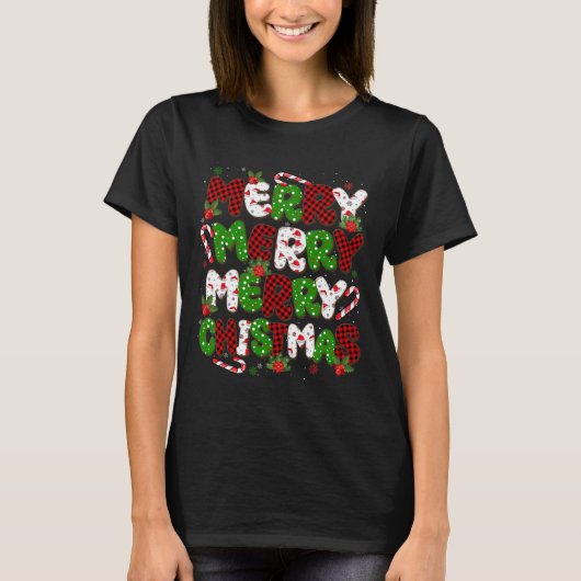 Groovy Kariert frohe Weihnachten Weihnachten Famil T-Shirt (Vorderseite)