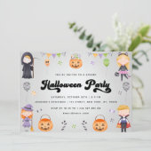 Groovy Kids Halloween Kostüm Party fallen Einladun Einladung (Stehend Vorderseite)