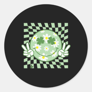 Groovy Kleeblatt Smile Face St Patricks Day Men Ki Runder Aufkleber