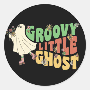 Groovy Kleiner Geist Mit Vintage-Blumen Halloween Runder Aufkleber