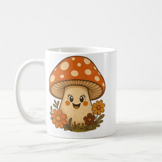 Groovy lächelnder Retro-Pilz Kaffeetasse (Links)