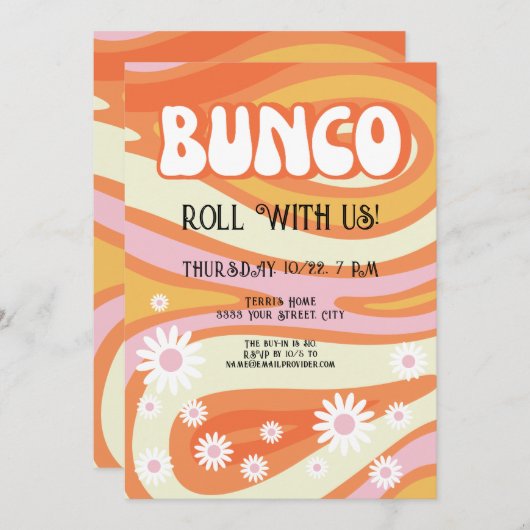 Groovy Ladys Night Bunco Party Einladung (Vorne/Hinten)