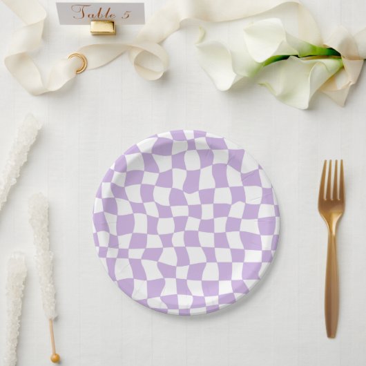 Groovy Lavender White Karos Checkered Pappteller (Hochzeit)