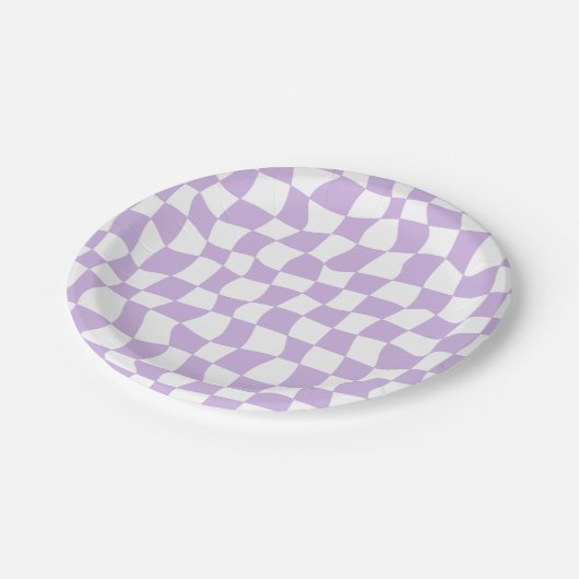 Groovy Lavender White Karos Checkered Pappteller (Schrägansicht)