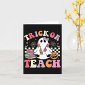Groovy Lehrer Halloween Trick oder lehren Retro Ni Karte (Gelbe Blume)