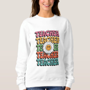 Groovy Lehrer Süße Gänseblümchen-Blume Retro Zurüc Sweatshirt