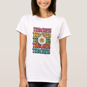 Groovy Lehrer Süße Gänseblümchen-Blume Retro Zurüc T-Shirt