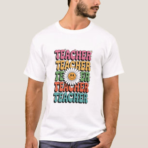 Groovy Lehrer Süße Gänseblümchen Retro Rücken Zurü T-Shirt