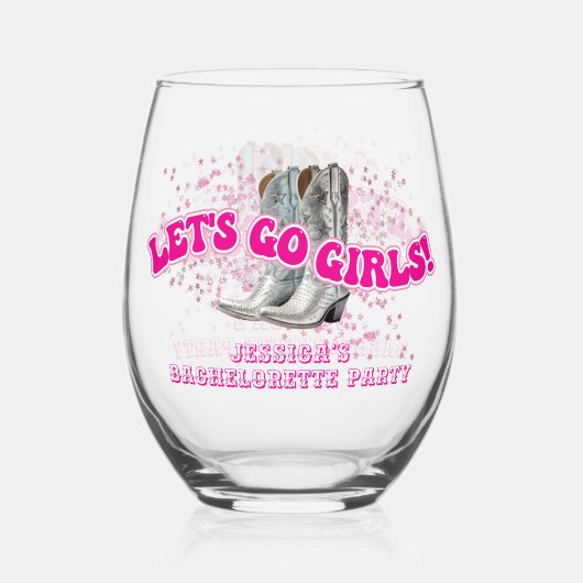 Groovy Let's Go Girls Western Junggeselinnen-Absch Weinglas Ohne Stiel (Rückseite)