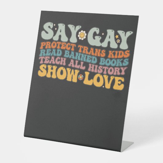 Groovy LGBT Say Gay Protect Trans Kids Read Books Sockelschild (Vorderseite)