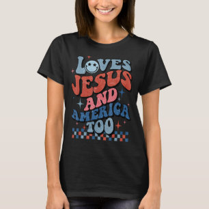 Groovy Lieben Jesus und Amerika zu Gott Christlich T-Shirt