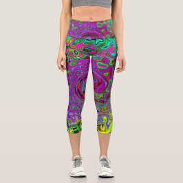 Groovy Lila Abstrakt Retro Liquid Swirl Capri Leggings