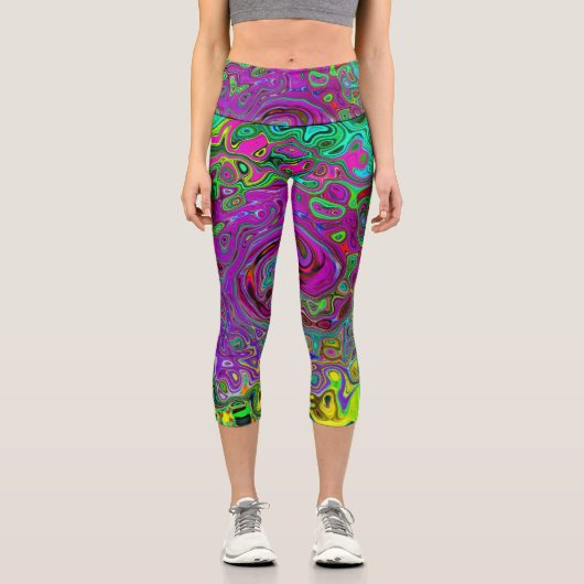 Groovy Lila Abstrakt Retro Liquid Swirl Capri Leggings (Vorderseite)