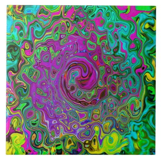 Groovy Lila Abstrakt Retro Liquid Swirl Fliese (Vorderseite)