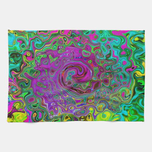 Groovy Lila Abstrakt Retro Liquid Swirl Geschirrtuch (Horizontal)