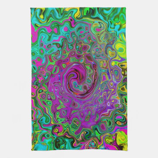 Groovy Lila Abstrakt Retro Liquid Swirl Geschirrtuch (Vertikal)