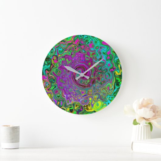 Groovy Lila Abstrakt Retro Liquid Swirl Große Wanduhr (Zuhause)