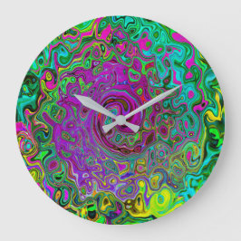 Groovy Lila Abstrakt Retro Liquid Swirl Große Wanduhr