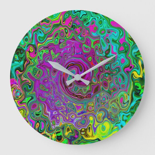 Groovy Lila Abstrakt Retro Liquid Swirl Große Wanduhr (Vorderseite)