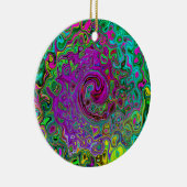 Groovy Lila Abstrakt Retro Liquid Swirl Keramik Ornament (Rechts)