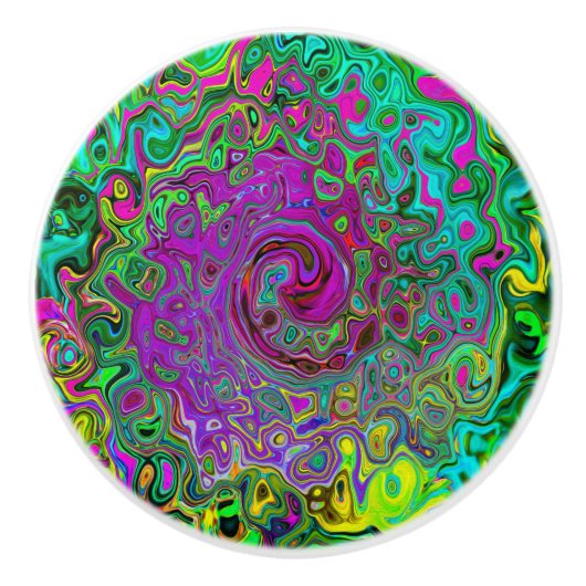 Groovy Lila Abstrakt Retro Liquid Swirl Keramikknauf (Vorderseite)