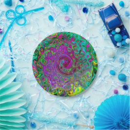 Groovy Lila Abstrakt Retro Liquid Swirl Pappteller