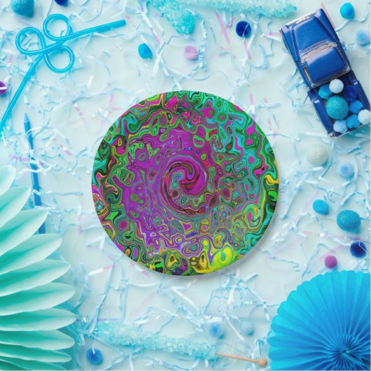 Groovy Lila Abstrakt Retro Liquid Swirl Pappteller (Party)