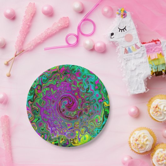 Groovy Lila Abstrakt Retro Liquid Swirl Pappteller (Party)