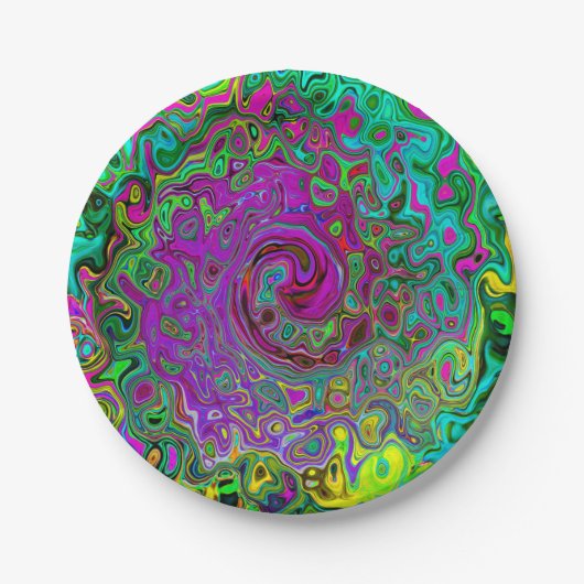Groovy Lila Abstrakt Retro Liquid Swirl Pappteller (Vorderseite)