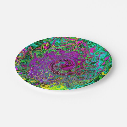 Groovy Lila Abstrakt Retro Liquid Swirl Pappteller (Schrägansicht)