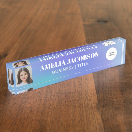 Groovy Lila Gradient Custom Foto Logo Namensplakette (Seite)