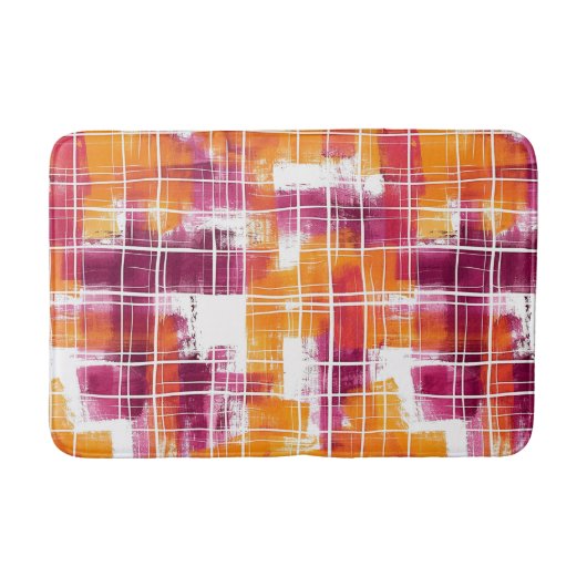 Groovy Lila Orange Kariert Gestreift Badematte (Vorderseite)