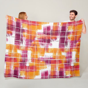 Groovy Lila Orange Kariert Gestreift Fleecedecke