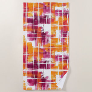 Groovy Lila Orange Kariert Gestreift Strandtuch