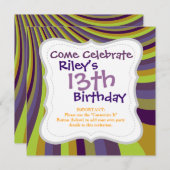 Groovy Lila und grüne Regenbogenscheibe Streifen P Einladung (Vorne/Hinten)