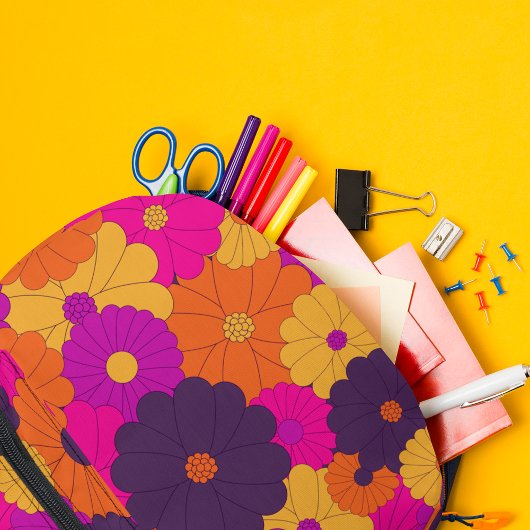 Groovy Lila und Pink Hippie Blume Power Bedruckter Rucksack