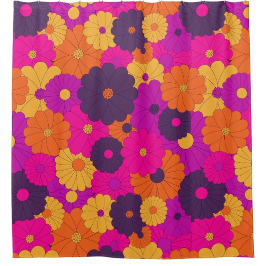 Groovy Lila und Pink Hippie Blume Power Duschvorhang (Vorderseite)