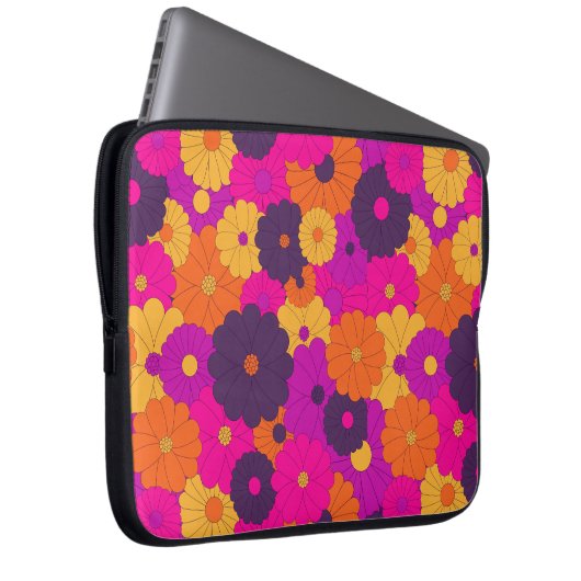 Groovy Lila und Pink Hippie Blume Power Laptopschutzhülle (Vorne Rechts)