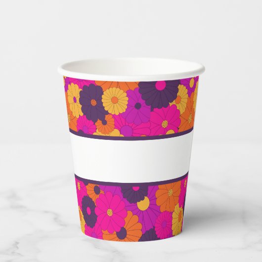 Groovy Lila und Pink Hippie Blume Power Pappbecher (Rückseite)
