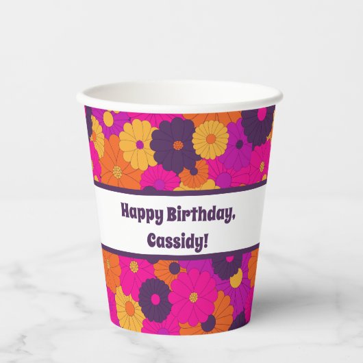 Groovy Lila und Pink Hippie Blume Power Pappbecher (Vorderseite)